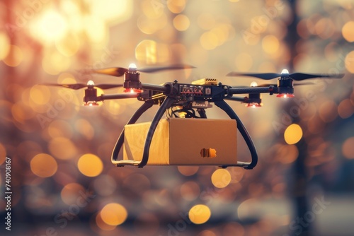 Smart package Drone Delivery tanker freight. Box shipping light freight parcel parcel delivery truck transportation. Logistic tech ai mobility parcel carrier