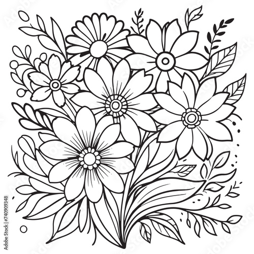 Luxury floral outline drawing coloring book pages line art sketch 