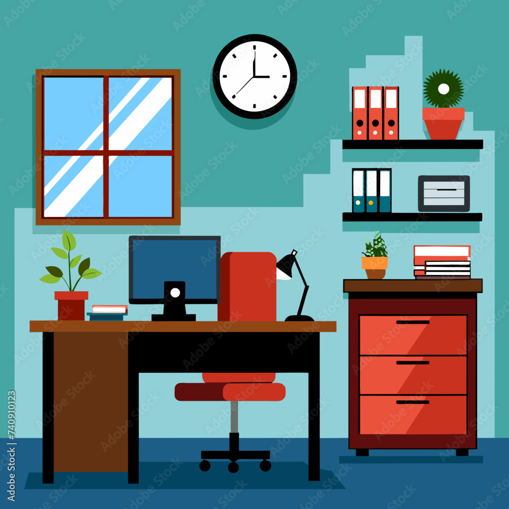 Vector Illustration: Office Workplace Concept - Where Ideas Flourish and Collaboration Thrives Vector Illustration: Office Workplace Concept - Where Ideas Flourish and Collaboration Thrives