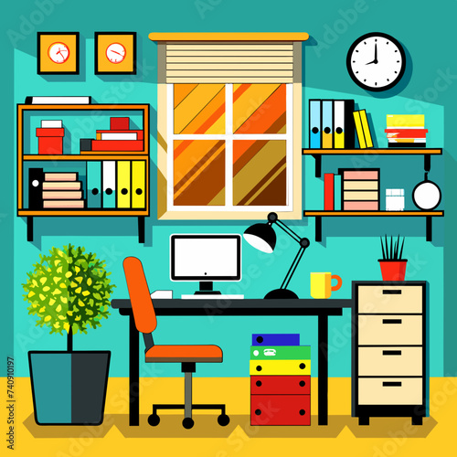 Vector Illustration  Office Workplace Concept - Where Ideas Flourish and Collaboration Thrives