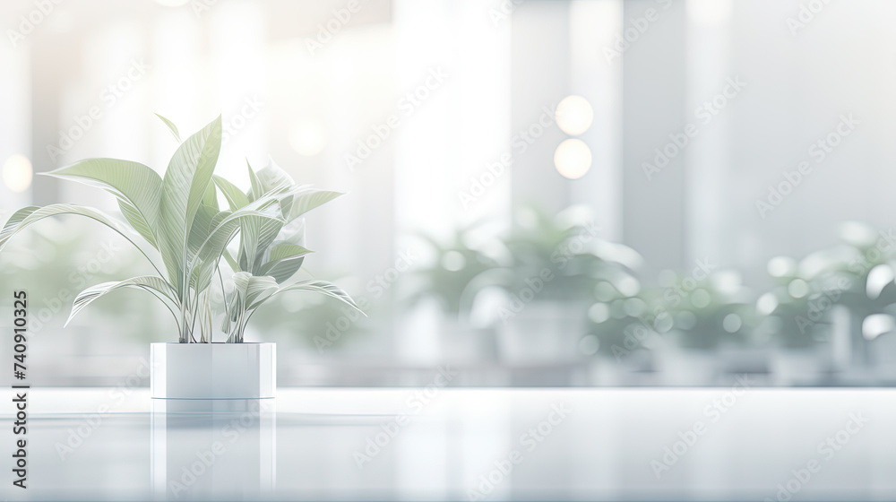 White office space with green plant. Greenery in the clean and bright corporate workspace. White office space with green plant. Greenery in the clean and bright corporate workspace.