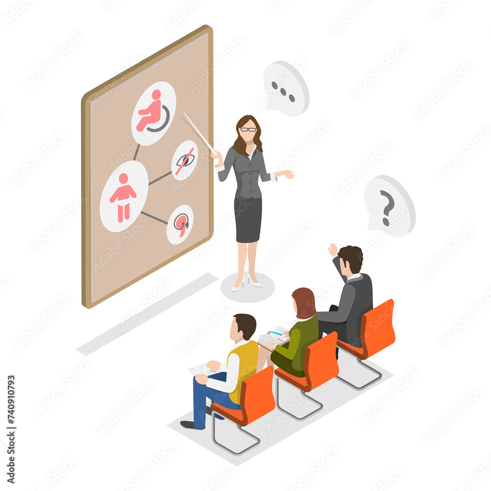 3D Isometric Flat  Illustration of Support Kids With Special Needs. Item 2