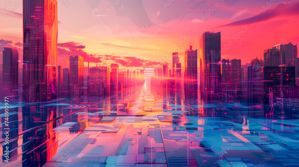 Obraz premium abstract modern city skyline at night wallpaper 