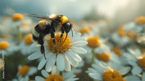 A bee collecting pollen on flowers