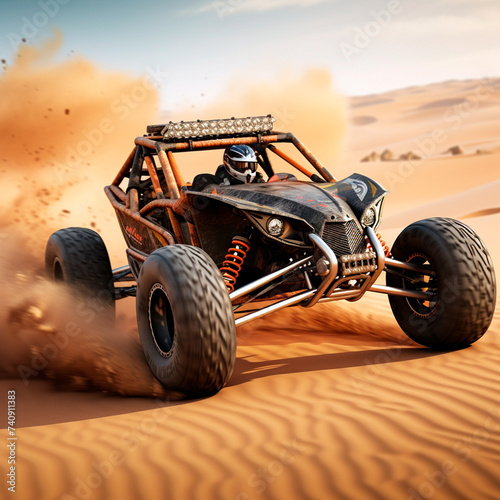 3 d rendering of a flying vehicle in the desert with a beautiful sky © Alla