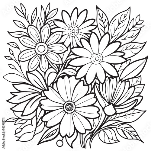 Luxury floral outline drawing coloring book pages line art sketch 