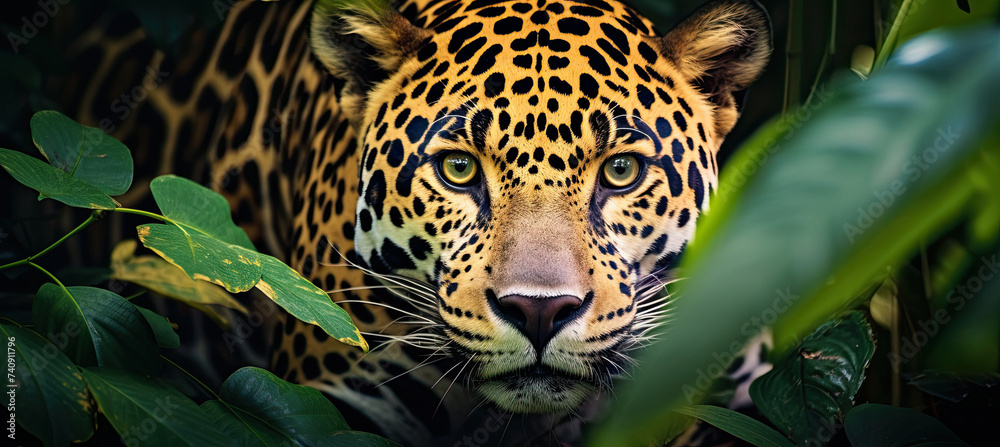 Close-up of a beautiful jaguar in the jungle. Amazing Wildlife Close-up of a beautiful jaguar in the jungle. Amazing Wildlife