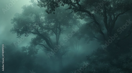 An atmospheric foggy forest texture background  with mist weaving through ancient trees  creating a mysterious and ethereal scene.