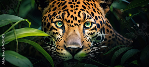 Close-up of a beautiful jaguar in the jungle. Amazing Wildlife