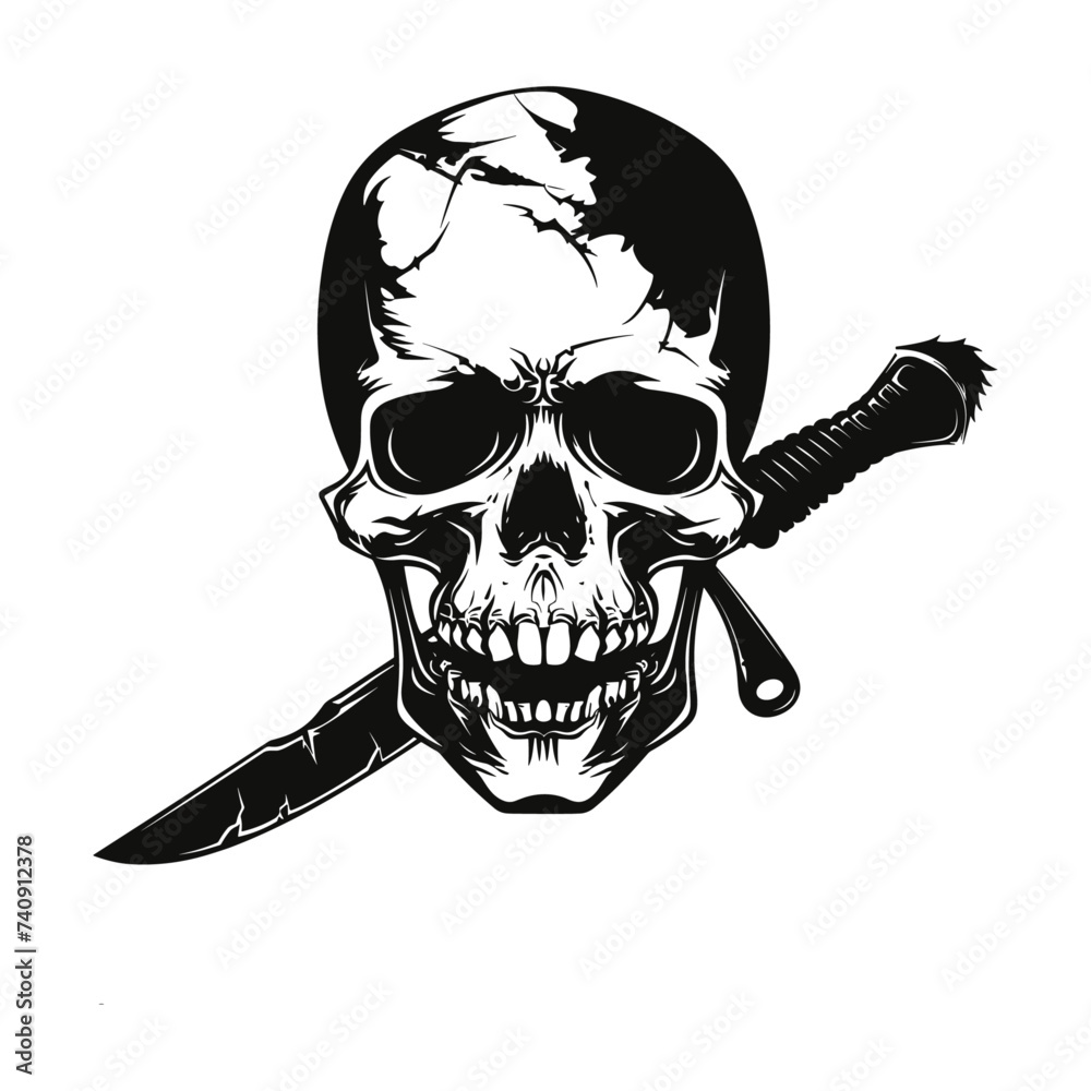 Human Skull with knife vector illustration. Human Skull with knife vector illustration.