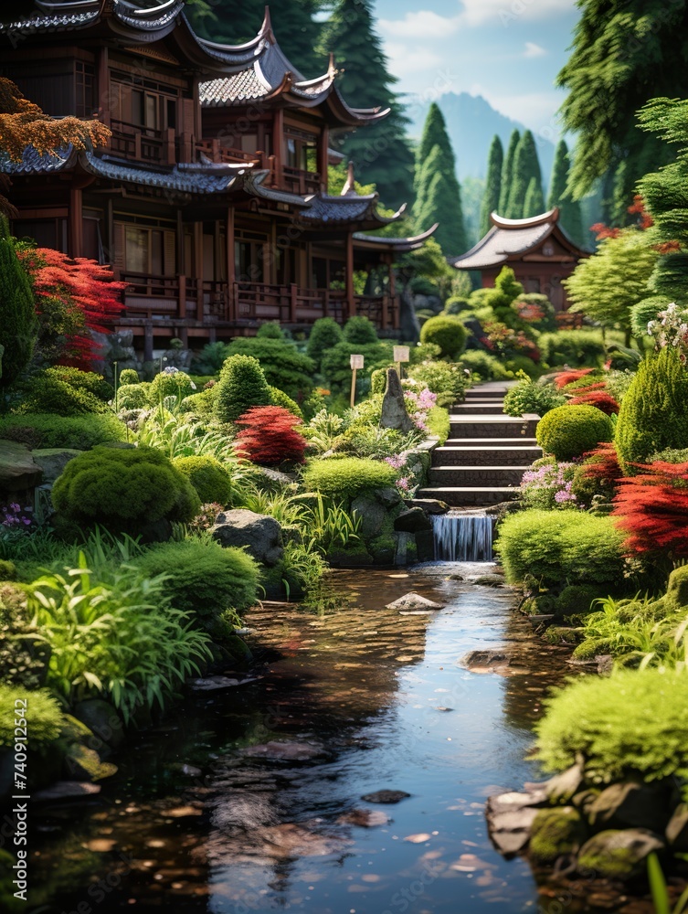 chinese garden in the garden HD 8K wallpaper Stock Photographic Image