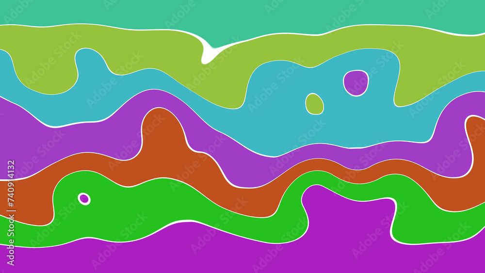 Abstract colorful wavy pattern with vibrant hues of red green purple and blue on background.