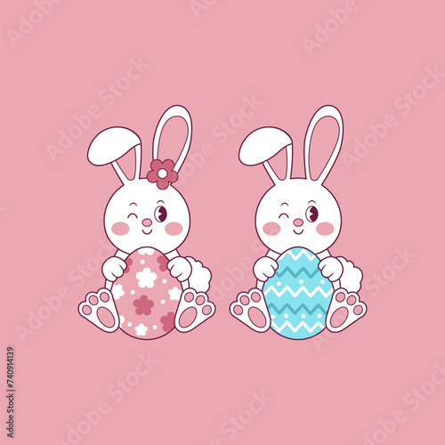 cute illustration of easter bunny hugging an easter egg