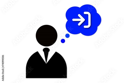 Person with a speech bubble containing a coding arrow symbol icon on a white background.