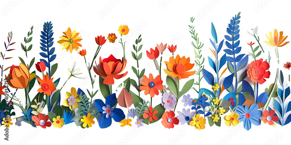 Paper Cut style of colorful flowers on transparent background PNG