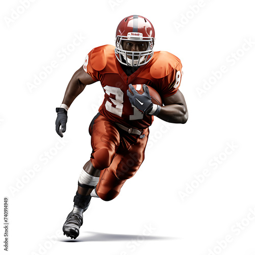 Professional American football player in action on PNG transparent background. photo