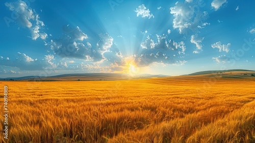 Gold wheat field. Growth nature harvest. photo
