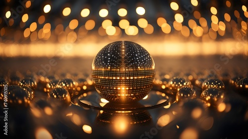 golden disco ball reflecting golden light generative ai