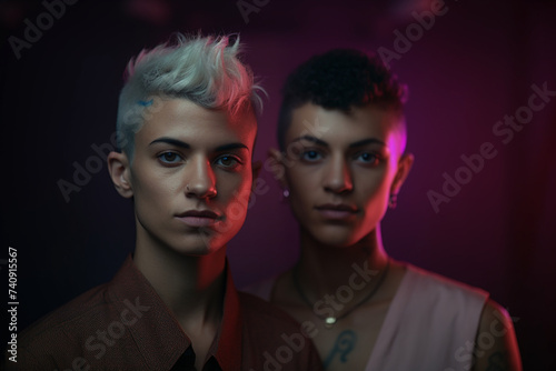 Studio portrait shoot with non-binary people photographed in cinematic lighting