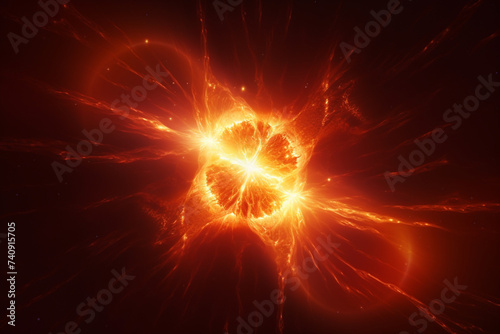 Sun cosmic rays from the sun solar flare explosion emissions from nuclear fusion Radiation from the surface of a star 3D illustration