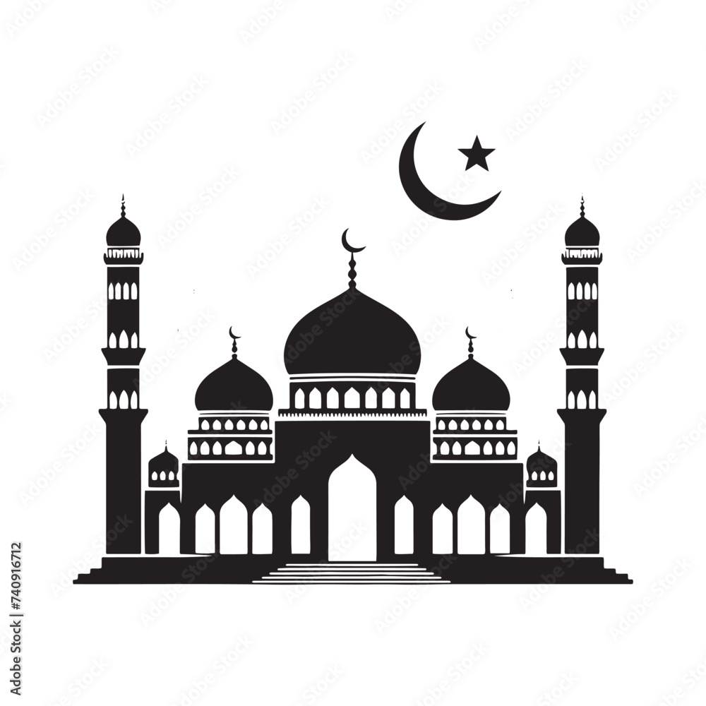 Minimallest Mosque Silhouette - A Tranquil Display of Architectural Elegance and Timeless Beauty with Mosque Illustration
