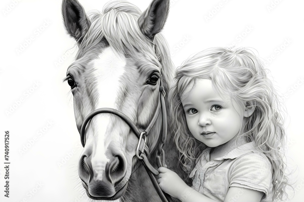 Fototapeta premium Child's Pencil Drawing of a Horse. Concept Art, Child's Drawing, Pencil Sketch, Animal Art