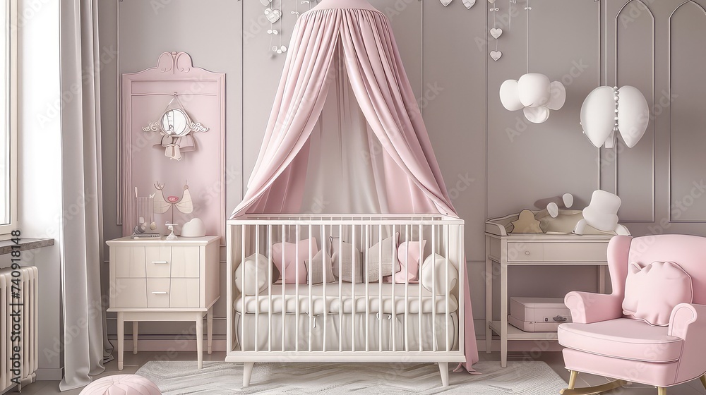 Baby girl room interior design , pink and grey themed Baby girl room interior design , pink and grey themed
