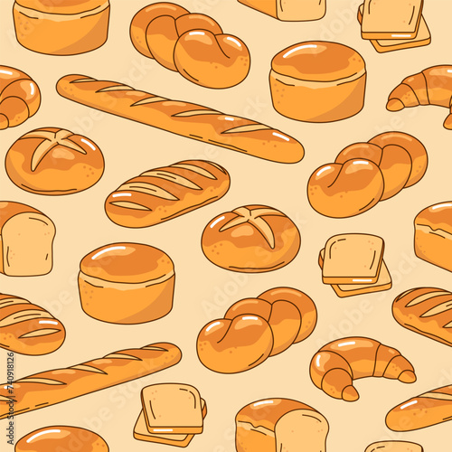 Bread, bakery hand drawn illustrations, seamless background, pattern