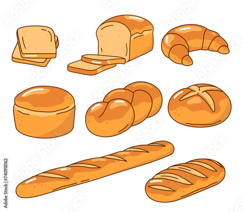 Bread, bakery hand drawn illustrations, set of vector drawings.