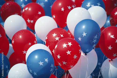 American flag. Red, white, and blue balloons. Celebration Indendence Day. USA Holiday. Presidential Elections. photo