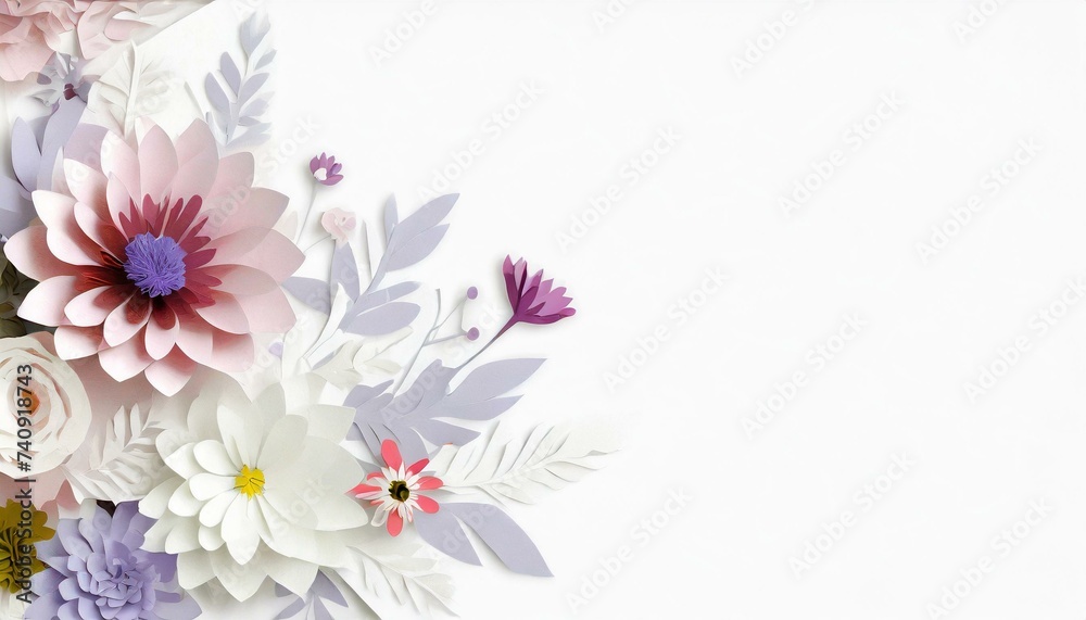 Greeting card with flowers, white background and copy space