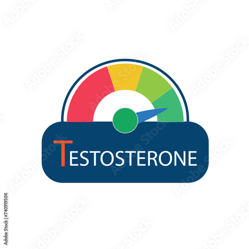 Testosterone Level Meter, measuring scale. Hormone Testosterone speedometer indicator. Vector stock illustration