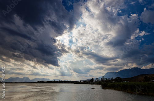 Beautiful clouds catching the setting sun over Worcester  Western Cape  South Africa.