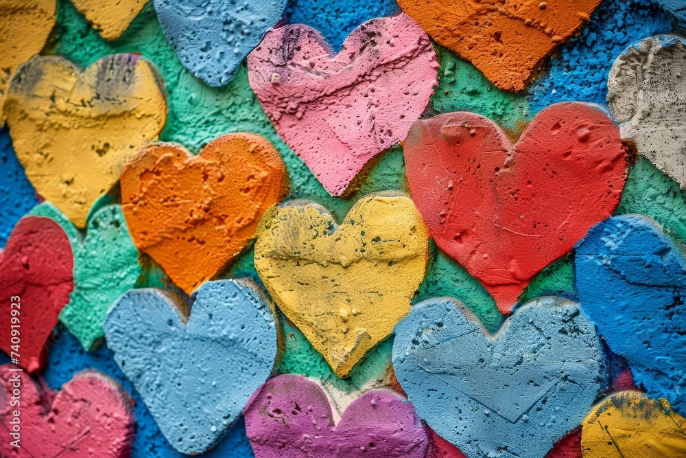Obraz premium Graffiti art of colorful hearts on a wall Symbolizing love and creativity in urban street art