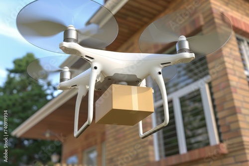 Smart package Drone Delivery parcel delivery integration. Box shipping bike sharing systems parcel shipping transportation. Logistic tech metropolis mobility ai capabilities