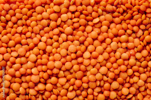 Dry whole red lentils close-up.