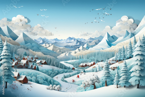 Winter sale product banner  a mountainous and forested landscape. Generative Ai