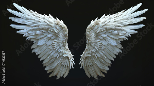 Majestic White Feathered Wings Isolated on Black