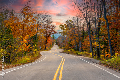 Obraz na płótnie Winding Road at Autumn in Door County of Wisconsin w salonie