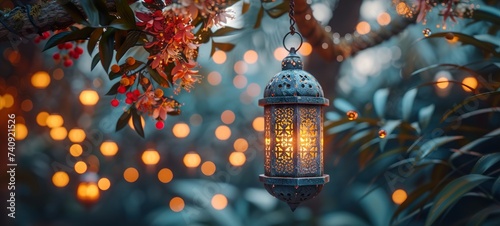 christmas lantern in the garden HD 8K wallpaper Stock Photographic Image