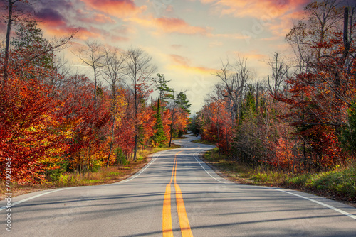 Winding Road at Autumn in Door County of Wisconsin photo