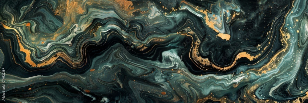 Elegant Abstract Marble Texture with Luxurious Gold Swirls and Black Waves