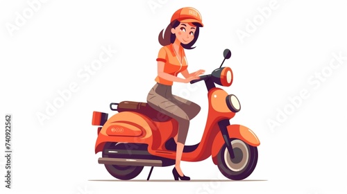Mechanic girl in overall servicing motor bike.Generative AI