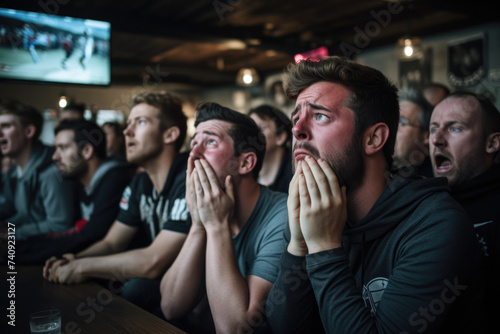 Intense Anticipation as Fans Watch a Crucial Match in a Cozy Local Pub at Evening