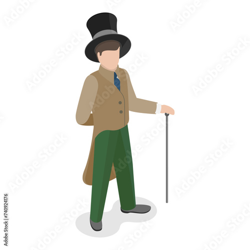 3D Isometric Flat Vector Set of Victorian Period Characters and Objects, 19th Century European Ladies and Gentlemen. Item 5