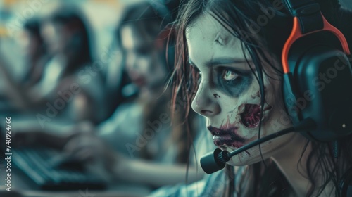 Zombie call center. Customer support after exhausting work