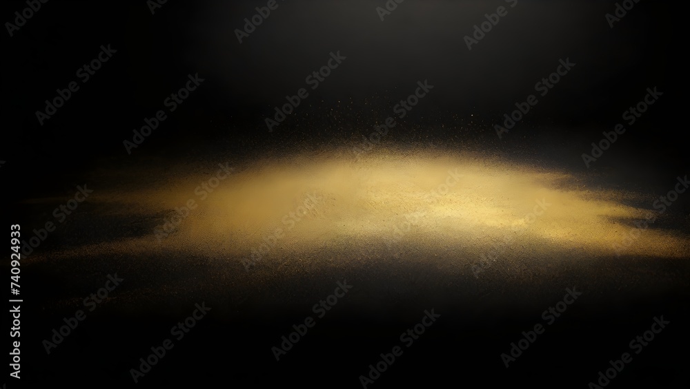 Grainy gradient background gold color on black backdrop noise texture. generative AI