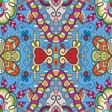 Hand drawn seamless graphic pattern, colorful artistic background with floral and geometric elements. Doodle ethnic mandala ornament for textile fabric, paper print. Surface texture 