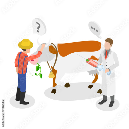 3D Isometric Flat Vector Illustration of Farm Veterinary Doctor, Health Check. Item 2