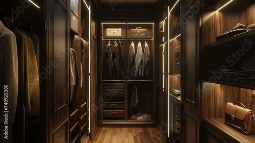 Men wardrobe interior design , brown themed